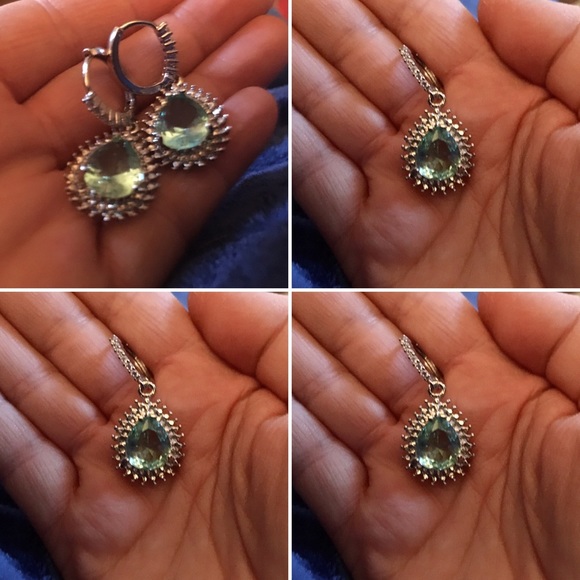 Peridot and Crystal Teardrop Earrings - Picture 1 of 4